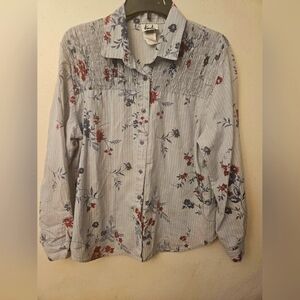 Vintage 80s-90s Tapestry Blue Floral Cottage Long Sleeve Button Down Sz Large